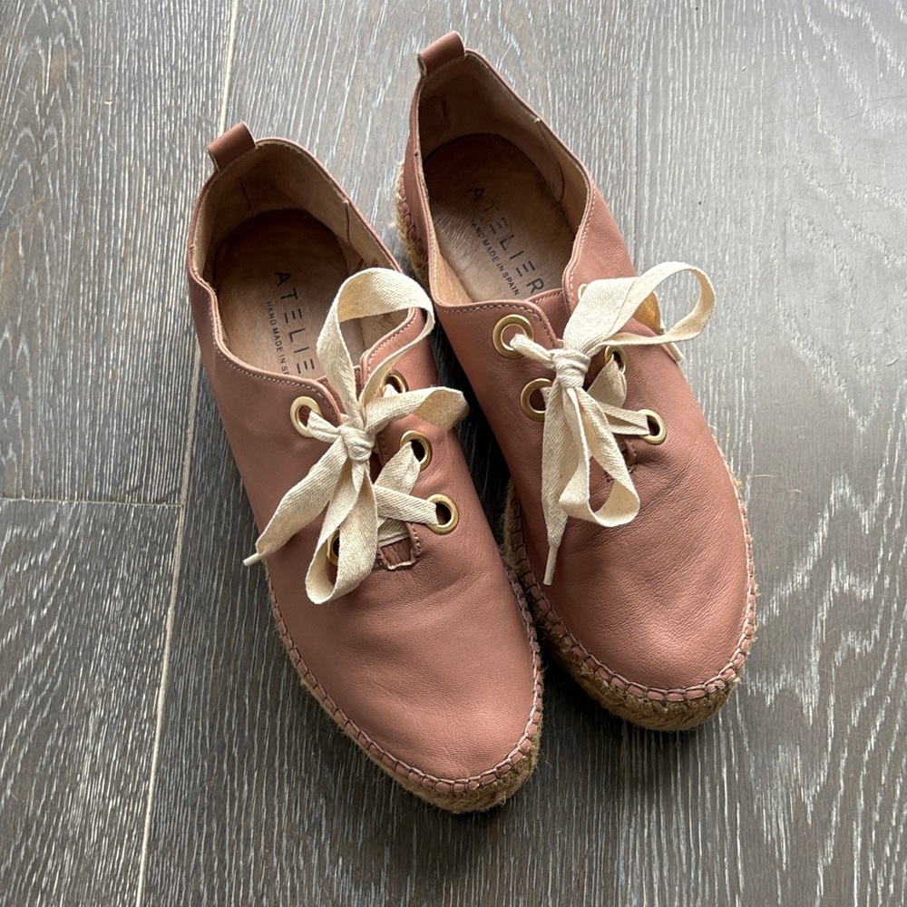 Women’s Pink Hand Made Leather Espadrille Shoes